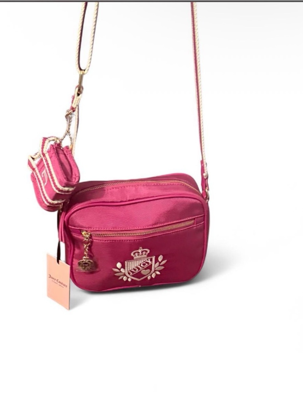 Juicy Couture Pink Crest Crossbody Bag Heart Charm NWT Y2K